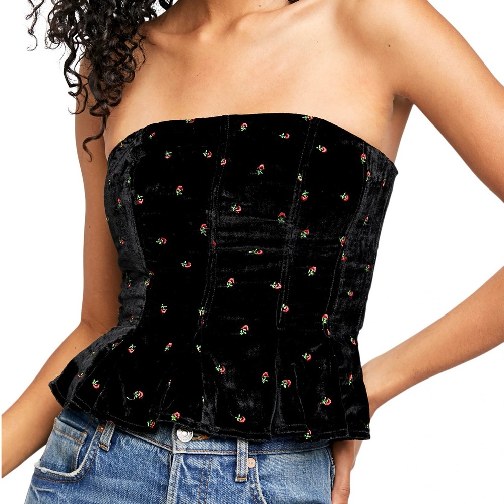 Free People Black Velvet Top with Embroidery